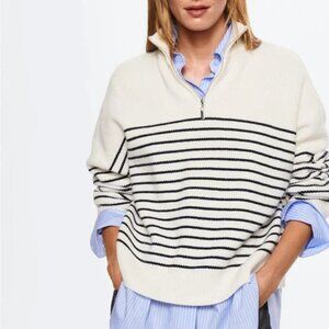 Mango Quarter Zip Striped Pullover Sweater S
